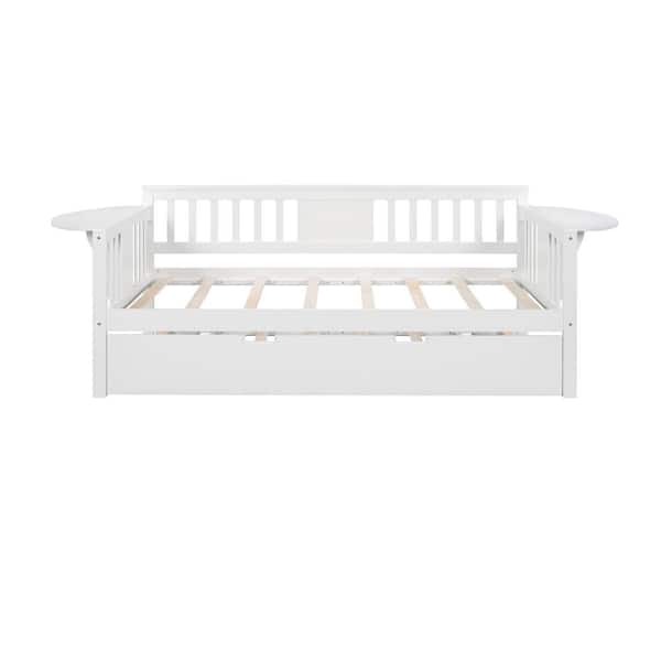 Donason White Twin Size Daybed with Trundle Bed, Sofa Bed for Bedroom Living Room