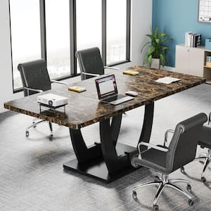 Halsey 63 in. Rectangular Black Brown Wooden Computer Desk with Thickened Frame, Modern Executive Desk for Home Office