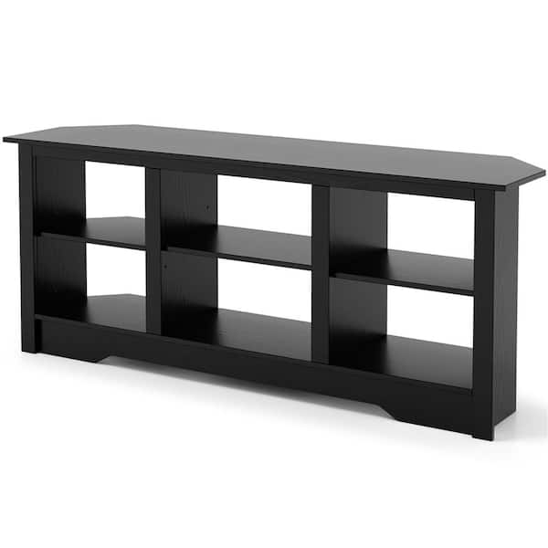 Costway Black TV Stand Fits TVs up to 32 to 58 in. with 6-Open Storage Shelves