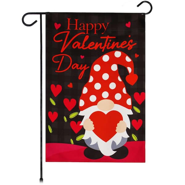 1 ft. x 1.5 ft. Polyester Happy Valentine's Day Gnome Holding Red Heart 2-Sided Garden Flag Printed Blockout