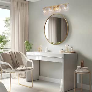 30 in. 4-Light Light Gold Vanity Light with Globe Clear Glass Shades, Mid-Century Modern Bathroom Bar Wall Light