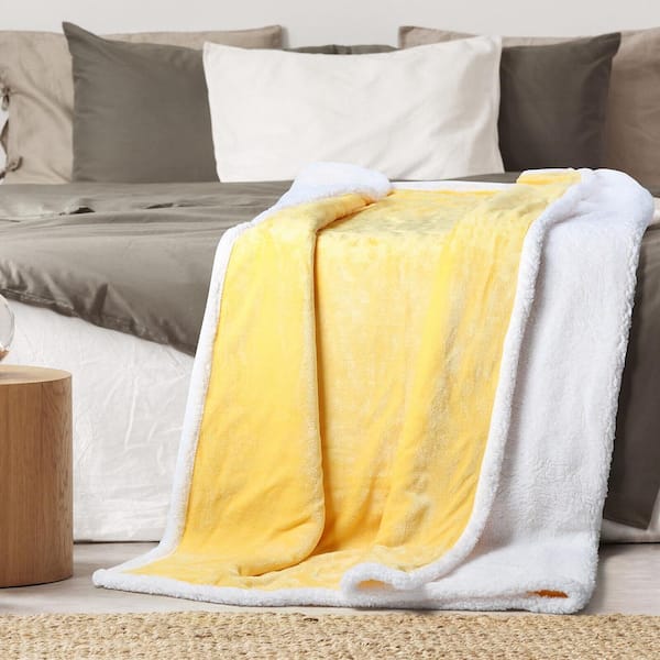 Oumilen Yellow Print Flannel plus Fleece Luxury Lightweight Throw Blanket 50  in. x 60 in. ON-SHER-X-YE - The Home Depot