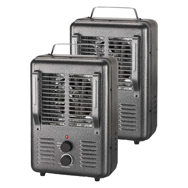 1500W Gray Indoor Electric Milkhouse Heater with Thermostat Metal Housing Overheat Tip-Over Protection 2 Pack