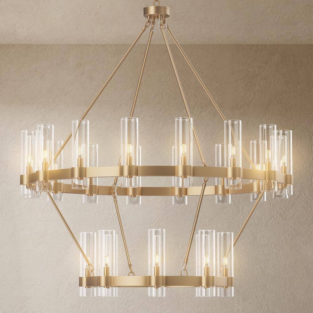 Modern Chandelier 48 in. 24-Light Gold Wagon Wheel Chandelier for Dinning Room, Foyer, Living Room, Staircase price history on PriceWatchPro