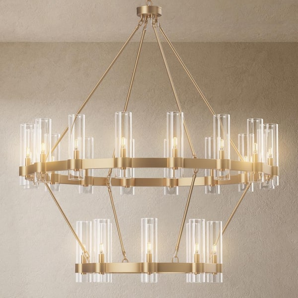 Modern Chandelier 48 in. 24-Light Gold Wagon Wheel Chandelier for Dinning Room, Foyer, Living Room, Staircase