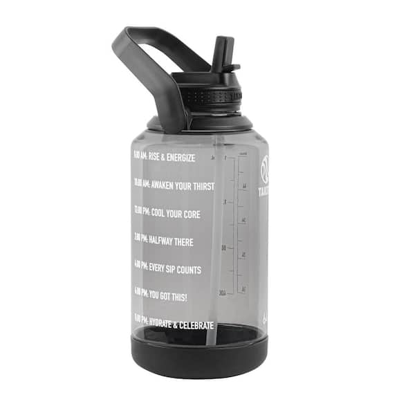 Takeya 64 oz. Tritan Plastic Straw Motivational Bottle Wide Handle Stormy  Black 54145 - The Home Depot