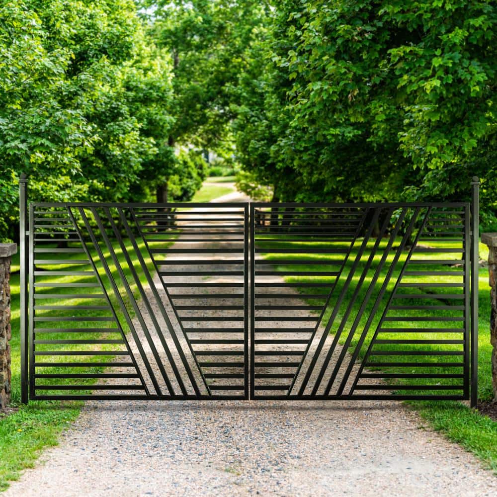Sofia Modern Black Steel Dual Swing Driveway Gate 12 ft