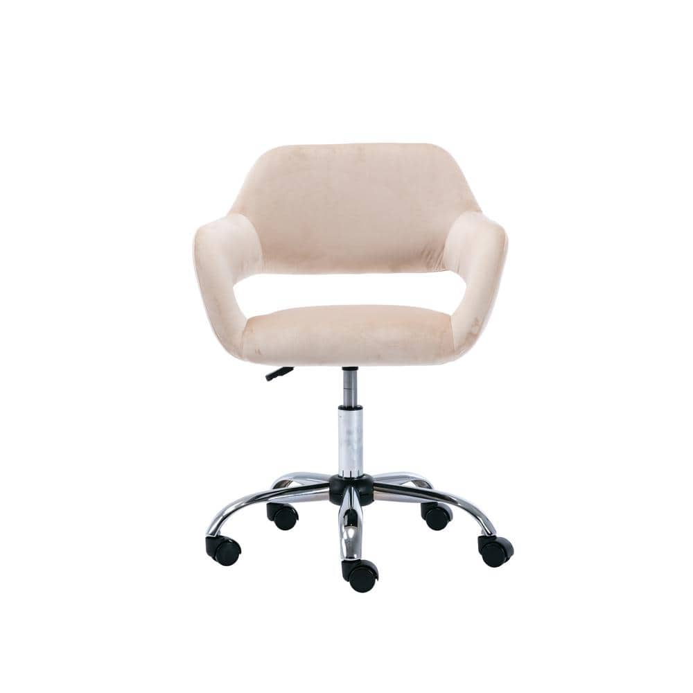 High Adjustable Vanity Chair Beige Home Office Desk Arm Chairs with Mid-Bac