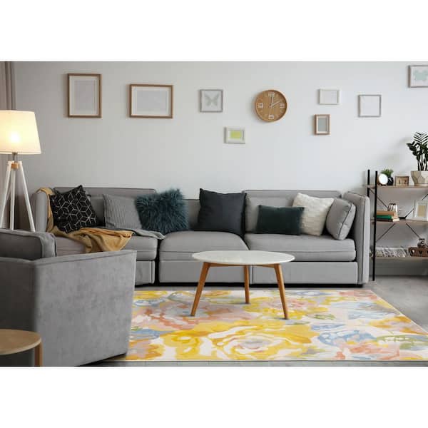 Vireo Collections 5 ft. x 8 ft. Yellow Botanical Indoor Area Rug