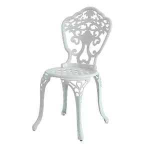 2-Piece White Cast Aluminum Armless Outdoor Patio Bistro Chair