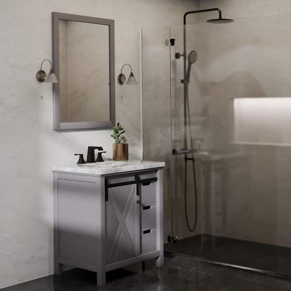 Marsyas 30 in W x 22 in D Dark Grey Bath Vanity, Carrara Marble Countertop and 28 in Mirror