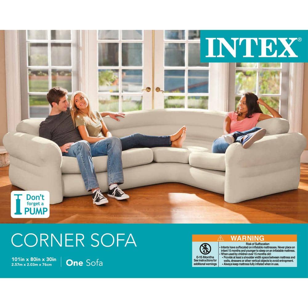 Beige Inflatable L-Shaped Sectional Sofa with Storage