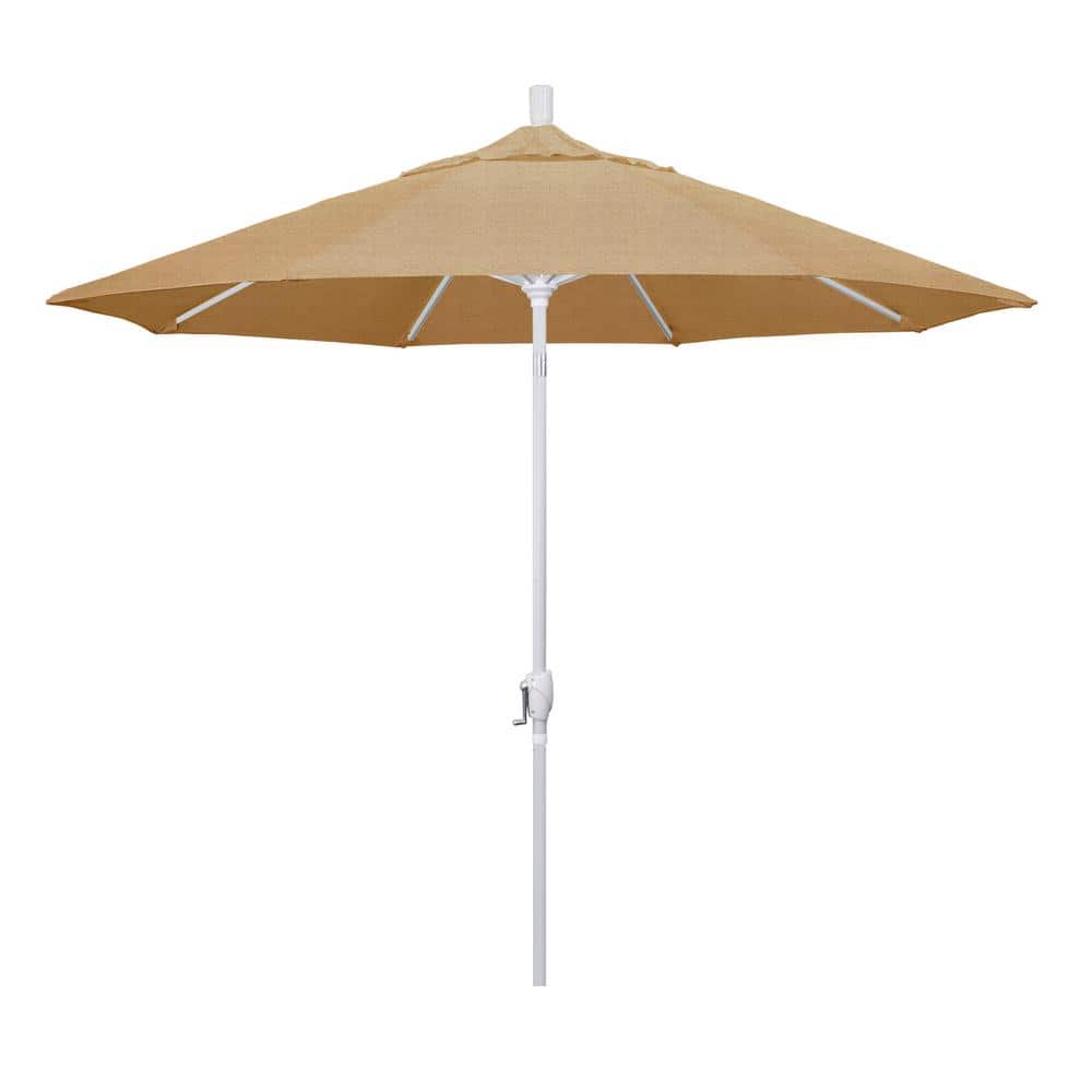 9 ft. White Aluminum Pole Market Aluminum Ribs Push Tilt Crank Lift Patio Umbrella in Linen Sesame Sunbrella price history on PriceWatchPro