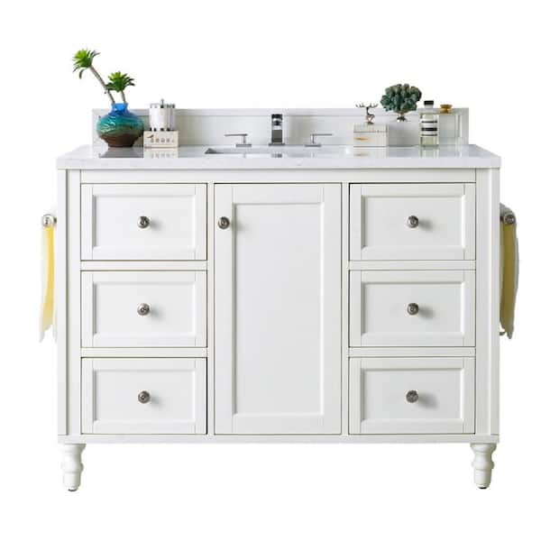 James Martin Vanities Copper Cove Encore 48 in. W x 23.5 in. D x 36.2 in. H Single Vanity in Bright White with Eternal Jasmine Pearl Top