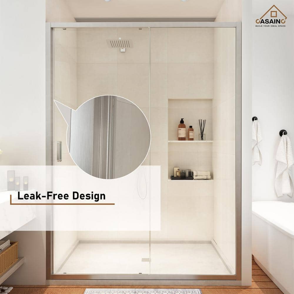 48" x 72" Brushed Nickel Framed Single Sliding Shower Door