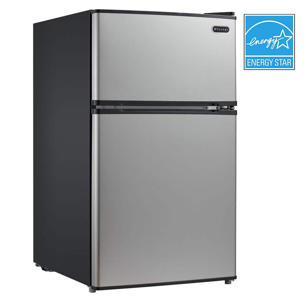 Whynter 3.4 cu. ft. Energy Star Stainless Steel Compact Refrigerator/Freezer in Black, Silver