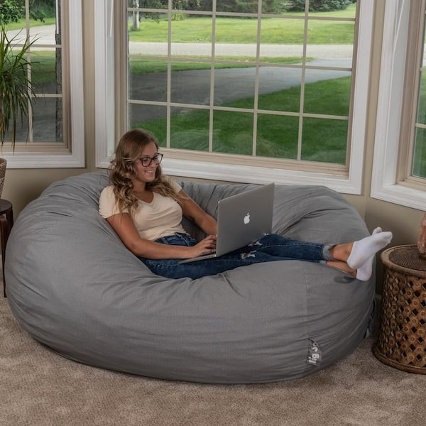 Big Joe Fuf Large Foam Filled Bean Bag Chair with Removable Cover, Gray Plush, 4ft Big