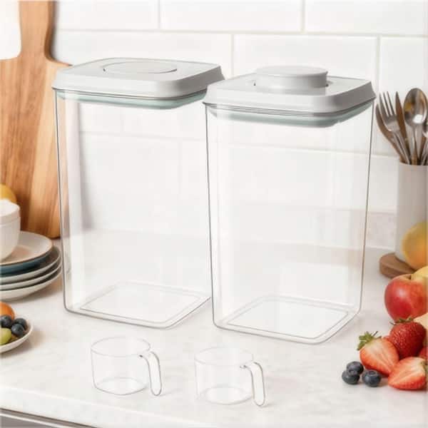 2-Piece 4L Plastic Food Storage Containers with One-Press Pop Lid, 130ml Scoop, Stackable Airtight Pantry Organizer