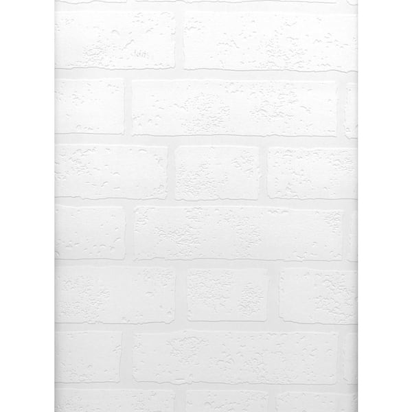 Brewster Paintable Belden Brick Texture White & Off-White Wallpaper Sample