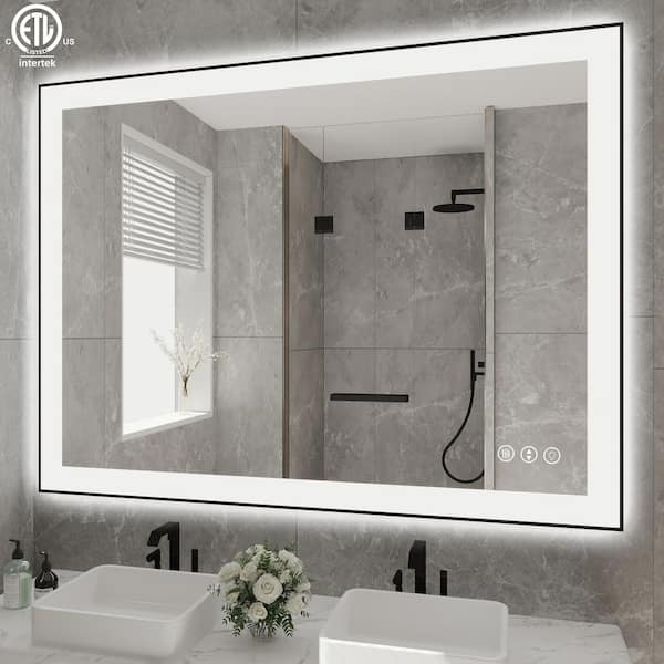 48 in. W x 36 in. H Rectangular Aluminum Framed Backlit and Front light LED wall mounted Bathroom Vanity Mirror in Black