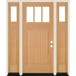 36 in. x 80 in. 3-LIte 1 Panel with V-Grooves Unfinished Left Hand Douglas Fir Prehung Front Door Double Sidelite