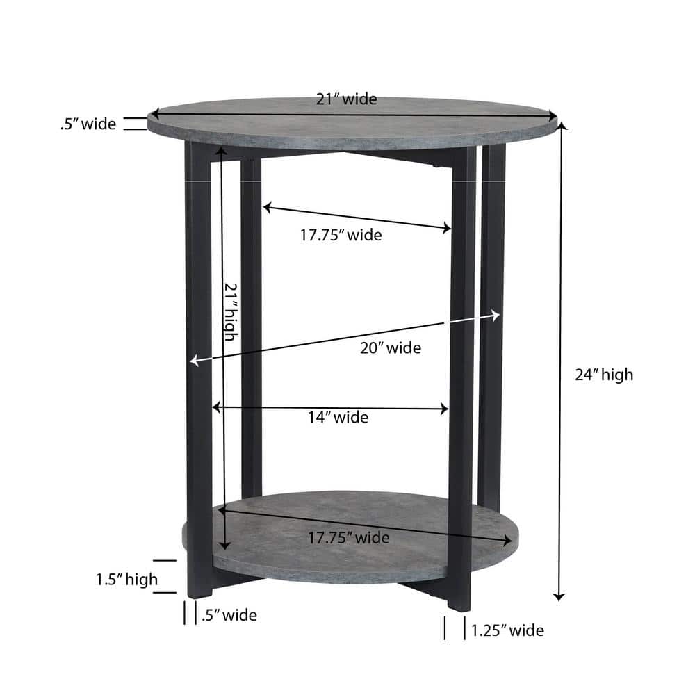 Greystone Faux Concrete & Black Metal Round 2-Tier End Table
