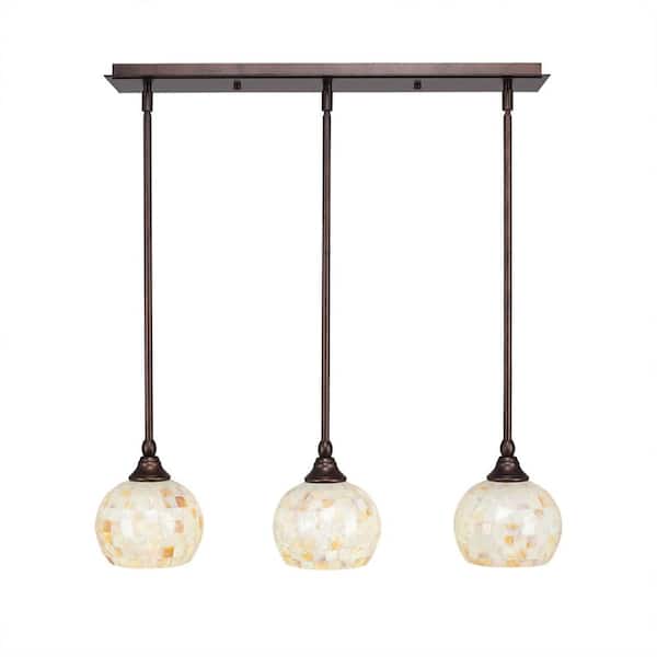 Unbranded Livingston 100-Watt 3 Light Dark Granite Linear Pendant Light with 6 in. Mystic Seashell Glass Shades No Bulbs Included