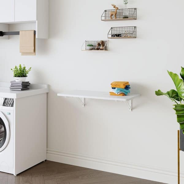 16 in. W x 31 in. D White Wall Mounted Decorative Wall Shelf Laundry Room Folding Table, for Office Laundry Room