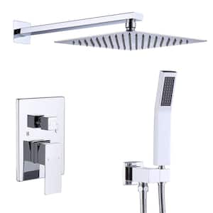 1-Spray 12 in. Square Rainfall Shower Head and Handheld Shower Head in Chrome