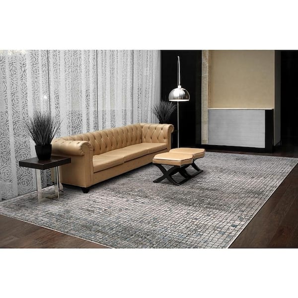 Harlow 3 ft. 11 in. X 5 ft. 3 in. Ivory/Grey/Blue Abstract Indoor Area Rug