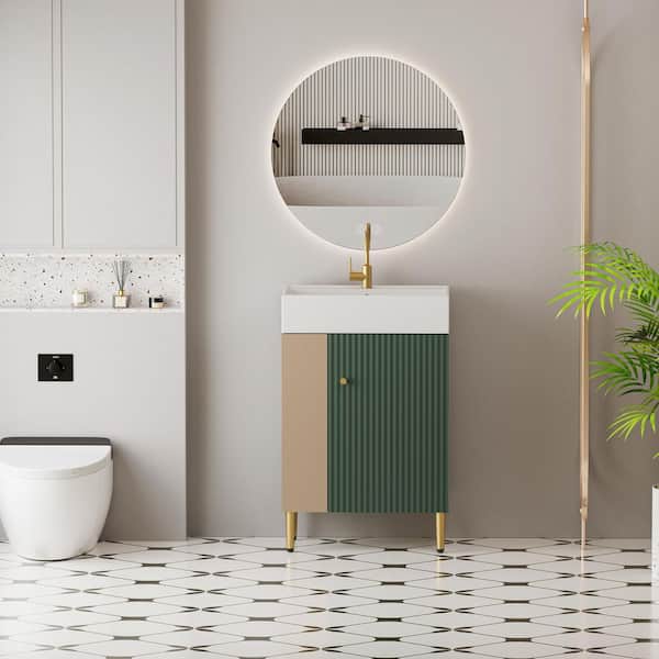 21.60 in. Single Sink Freestanding Green Bath Vanity with White Ceramic Top Assembled
