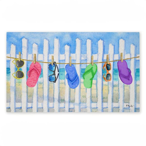 Flip Flop Clothesline Beach Blue 18 in. x 30 in. Polyester Non-Slip Outdoor Door Mat