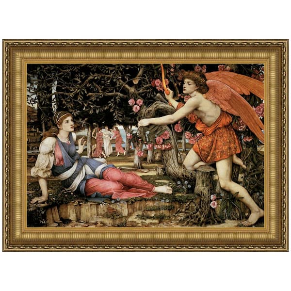 Design Toscano Love and the Maiden, 1877 by John Roddam Spencer Stanhope Framed Fantasy Oil Painting Art Print 30.75 in. x 41.25 in.
