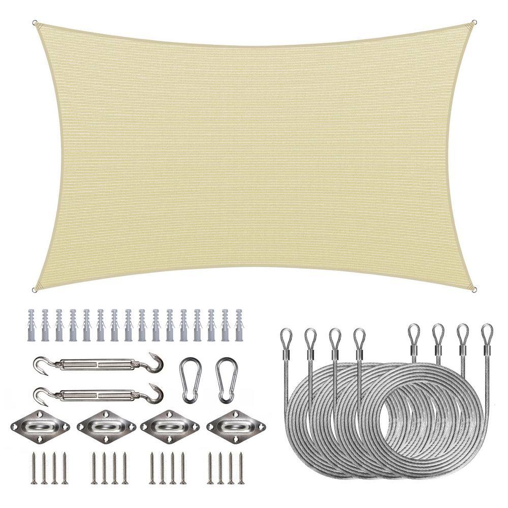 10 ft. x 13 ft. 190 GSM Beige Rectangle Sun Shade Sail with Rectangle Installation Kit Plus Cable Wire Ropes price history on PriceWatchPro
