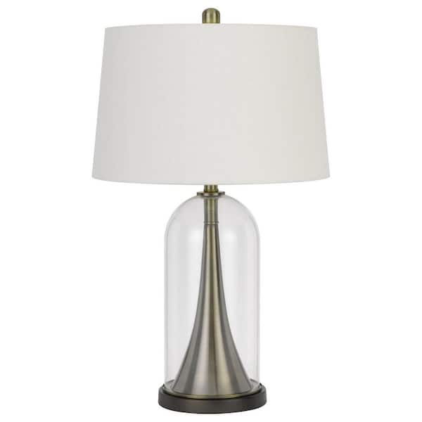 HomeRoots 29 in. Clear Metal Table Lamp with White Empire Shade