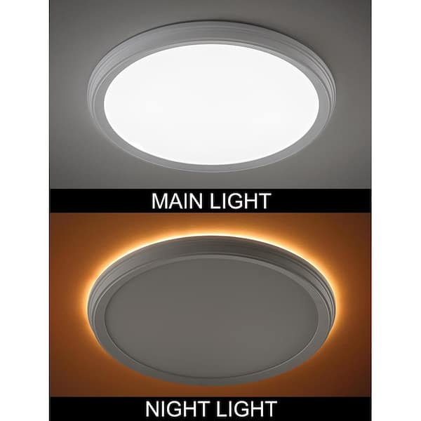 13 in. Low Profile White Decorative LED Flush Mount Ceiling Light with Night Light 1350 Lumens 17W Adjustable CCT