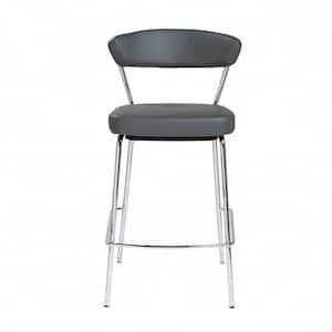 Charlie 25.6 in. Gray Low Back Metal Counter Stool with Faux Leather Seat Set of Two