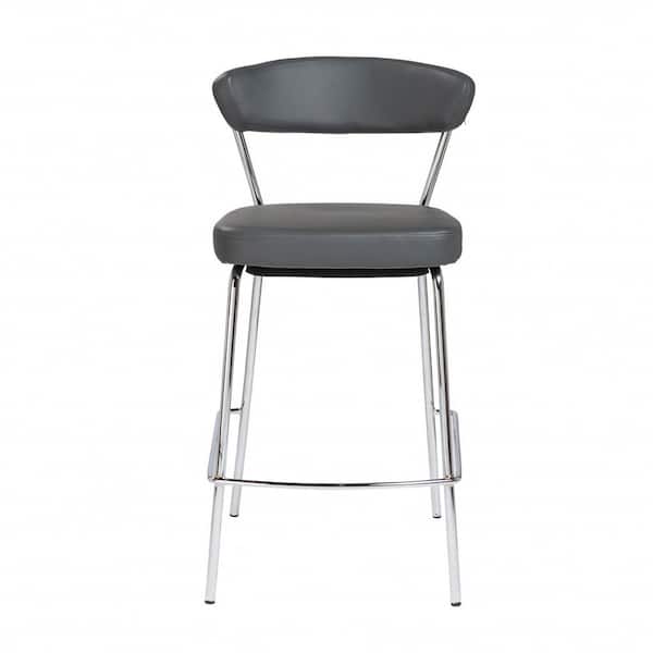 HomeRoots Charlie 25.6 in. Gray Low Back Metal Counter Stool with Faux Leather Seat Set of Two