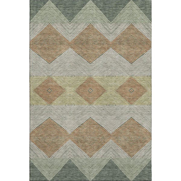 Mayfield Premium Machine Washable Abstract AMF2545 Basil 3 ft. x 5 ft. Area Rug