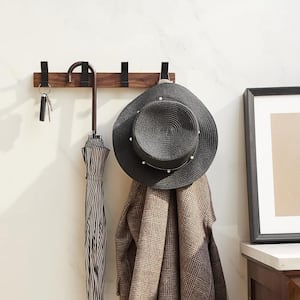 15.7 in. Dark Brown Wood Walnut Wall Mount Coat Rack, Aluminum Towel Hooks with 4 Hooks for Bathroom Living Room