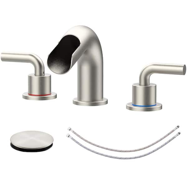 AKLFGN Double Handles 8 in. Widespread Bathroom Faucet 3-Hole Bathroom Sink Faucet with Pop-Up Drain in Brushed Nickel