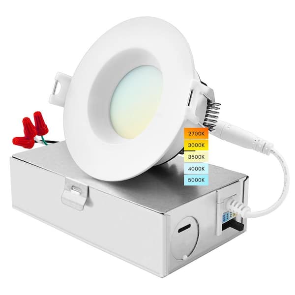LUXRITE 3 in. Canless w/ J-Box 10-Watt 5 CCT Selectable 800 Lumens Remodel IC Rated Integrated LED Recessed Light Kit Wet Rated