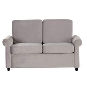 57.4 in. Square Arm Velvet Rectangle Sofa with Premium Twin Size Mattress Pad in Light Gray