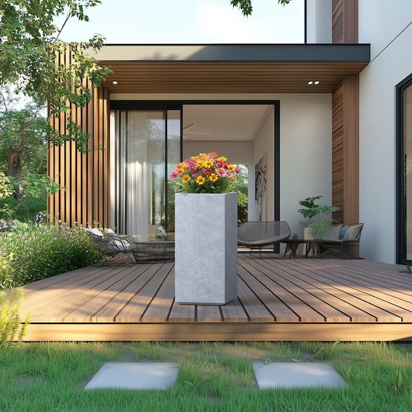 11.5 in. Large Soft Slate(Enhanced Core) Concrete Rectangular Planter / Pot with Drainage Holes