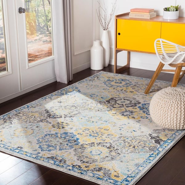 Demeter Dark Blue 5 ft. 3 in. x 7 ft. 3 in. Floral Area Rug
