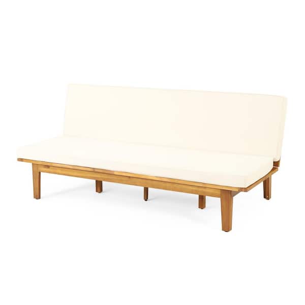 Wood Outdoor Day Bed with Beige Cushions, Convenient Folding Design, Durable Hardwood Construction, Non-Porous Cushions