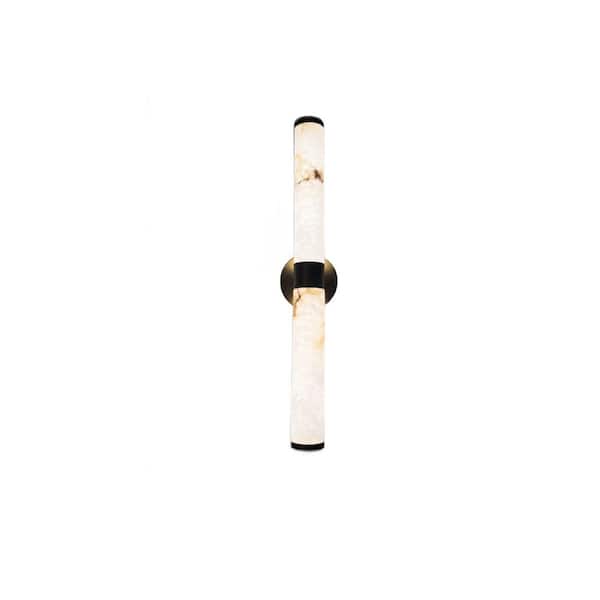 24 in. 1-Light Black LED Wall Sconce,Natural Alabaster Modern Wall Light for Bedroom, Bathroom, Living Room