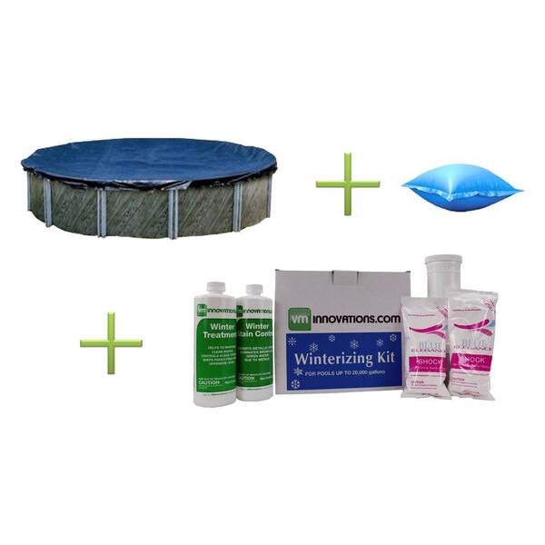 SWIMLINE 21 ft. Round Blue Above Ground Pool Cover plus 4 ft. x 8 ft. Air Pillow plus Winterizing Kit