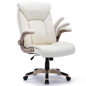 Yingj White Faux Leather Big and Tall Executive Office Chair