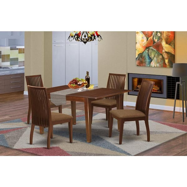 East West Furniture 5-Piece Mahogany Finish Solid Wood Top - Rectangular Dining Room Set with Butterfly Leaf - Seats 4